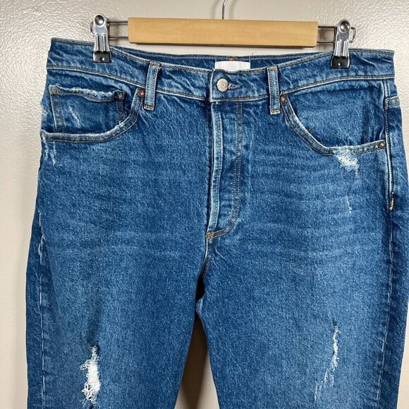 Boyish Tommy Stretch High Rise Straight Jeans Size 31 Ankle Frayed Hem Blue - Picture 5 of 13